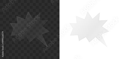 Comic style starburst translucent frosted glassmorphism speech bubble vector graphic design element