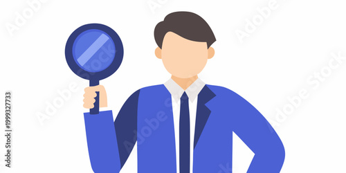 man holding magnifying glass flat vector illustration