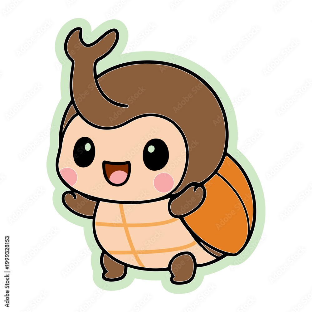 Obraz premium Kawaii Chibi Rhinoceros Beetle Excited Bug Sticker Illustration