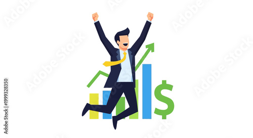 Businessman Celebrating Success with Graph.