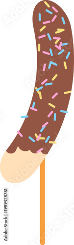 カラースプレーがかかったチョコバナナのベクターイラスト