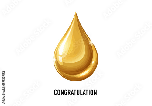 Golden Thropy Drop Vector Illustration with Congratulation Text, Symbolizing Success and Achievement