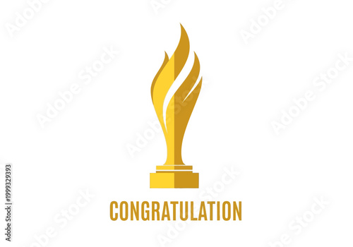 Golden Flame Vector Thropy Illustration for Congratulations and Awards