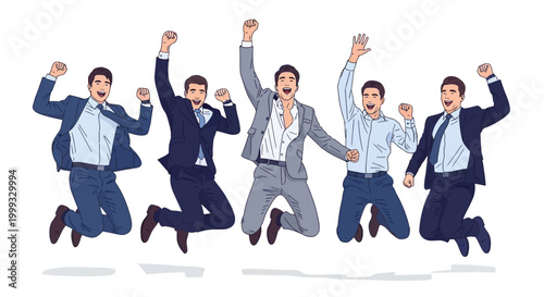 Businessmen jumping in the air happily.