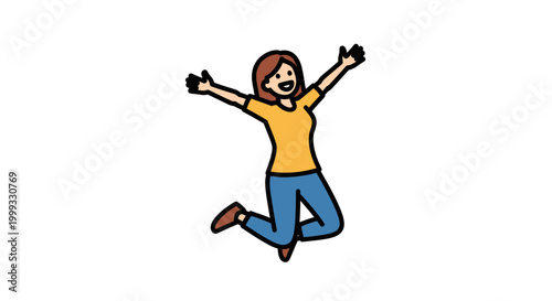 Cartoon woman jumping in the air.