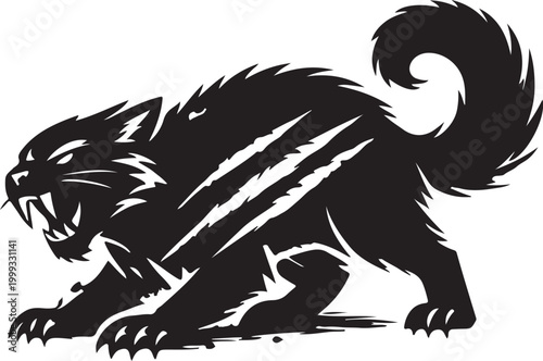 Black panther attacking with sharp claws Vector