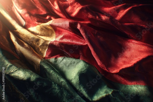 Luxurious, draped fabric illuminated by soft, warm light with rich, textured folds