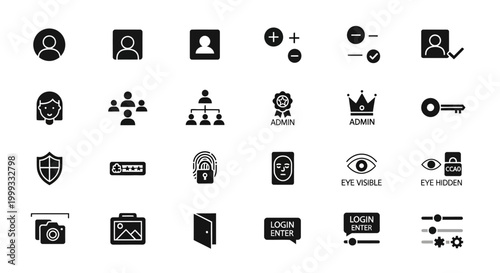 A collection of various security and technology icons are displayed on a screen.