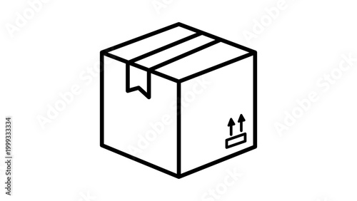 Minimalist Black Line Vector Icon of a Sealed Cardboard Shipping Box on White Background. This Editable Stroke Illustration represents delivery, logistics, and packaging for e-commerce business.
