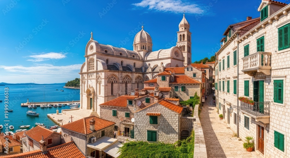 Fototapeta premium Charming Coastal Cityscape with Historic Architecture