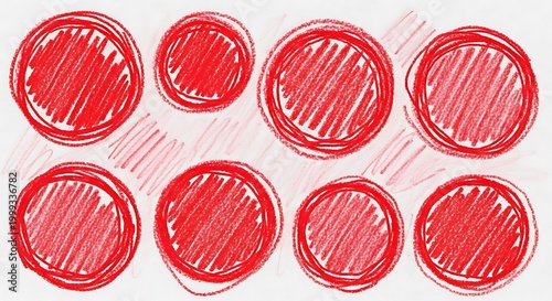 Red Circles Pattern - Abstract Design with Scribbled Texture.