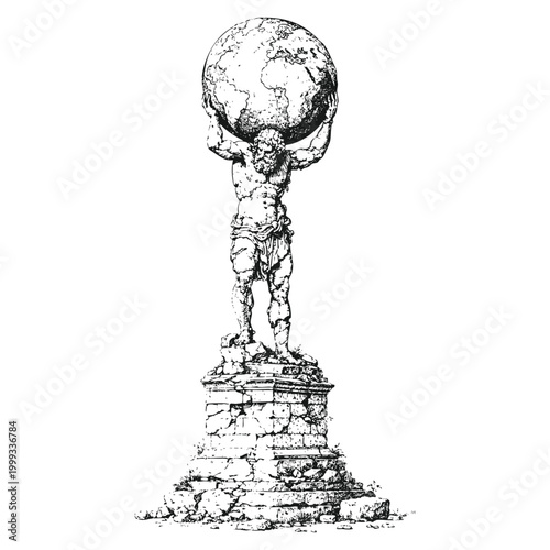 Atlas Holding the Globe Greek Mythology Statue Line Art Illustration