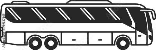 Modern luxury tour bus silhouette side view isolated on white background.