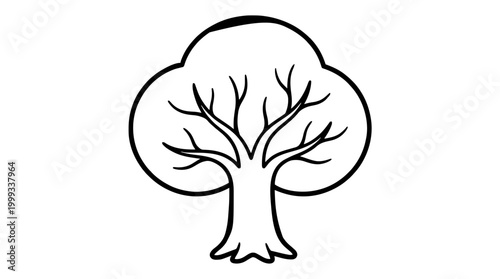 Minimalist outline illustration depicting a stylized tree with a strong trunk and branching canopy, ideal for nature-themed designs, environmental concepts, and graphic symbols
