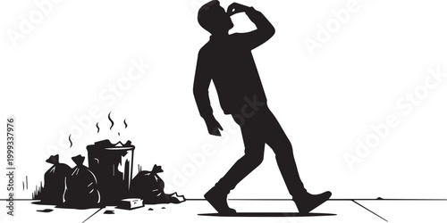 Silhouette of Person Pinching Nose Near Smelly Garbage