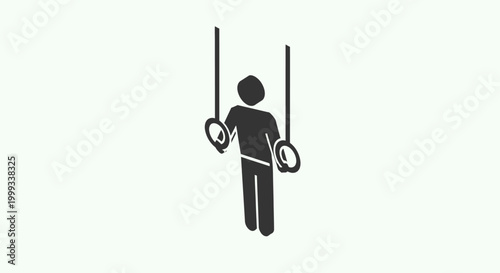 Gymnast performing on rings, a silhouette of an athlete in a sports competition, demonstrating strength and balance.