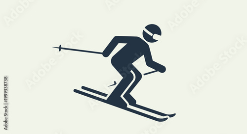 Silhouette of a skier in action, wearing helmet and goggles, skiing down a slope with poles, representing winter sports and outdoor recreation.