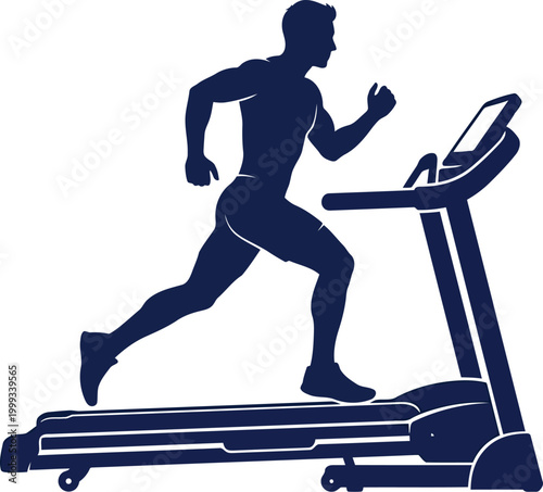 Silhouette of a fit man running on a treadmill for cardio exercise and fitness training