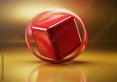 Red Cube Encased in Glass - A Study in Form and Reflection.