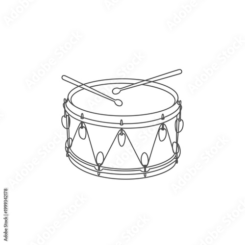 Line Art Illustration of a Drum with Sticks.