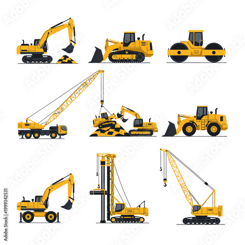 Heavy machinery excavation equipment arranged outdoors for construction purposes