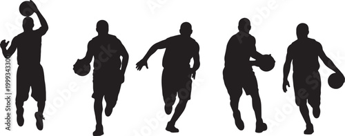 Black Solid Basketball Pump Fake Silhouettes Set of Six on White Background