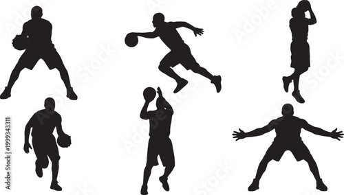 Black Solid Basketball Pump Fake Silhouettes Set of Six on White Background