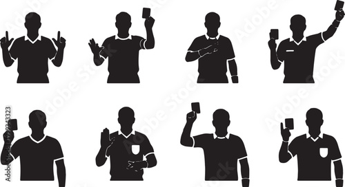 Black Solid Basketball Referee Silhouettes Set of Six on White Background