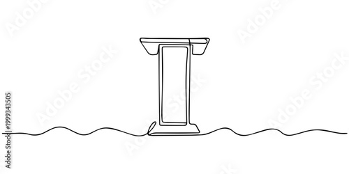 Continuous line art of a podium with microphone single line drawing of a lectern, A continuous one line drawing of a speakers podium with an integrated microphone, suitable for illustrating public