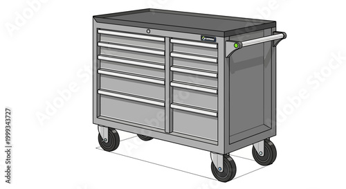 Metal Toolbox on Wheels Closeup.