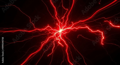 Red Lightning Energy Burst - Intense Power Emanating from a Central Point.