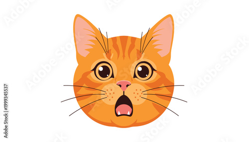 Vector orange tabby cat face with wide eyes and open mouth