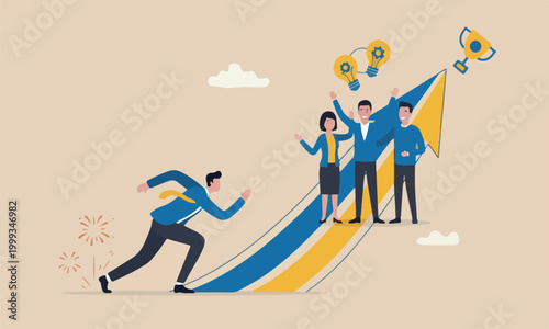 Tableau sur toile Advantage together success, leadership concept, businessman prepare to running w