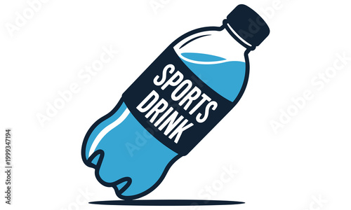 Blue sports drink bottle icon with liquid contents for athletic performance and fitness apps in high quality flat vector illustration style