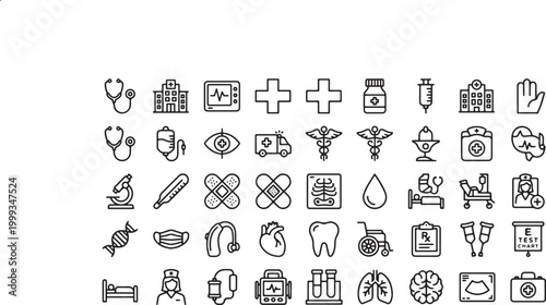 Hand drawn vector alphabet set featuring black doodle business icons and sketch web symbols for mobile app design