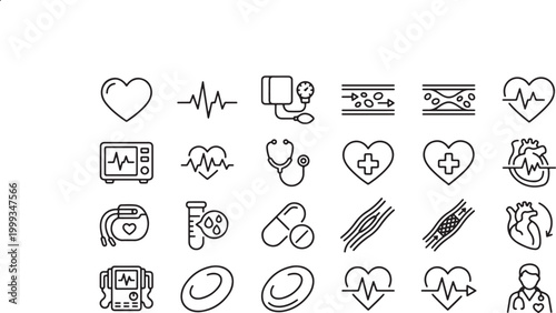 Hand drawn medical icon set with simple line symbols for web and digital use