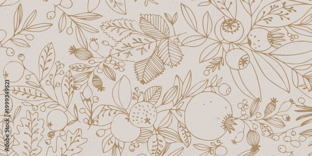 Fototapeta premium Elegant Botanical Line Art Pattern with Subtle Color Accents.