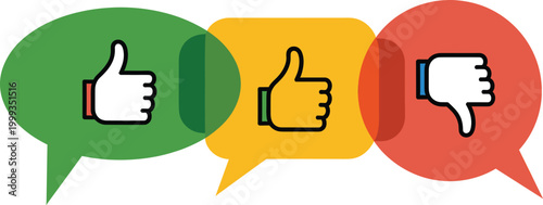 Customer feedback concept with like and dislike icons in speech bubbles, user rating evaluation system for reviews, satisfaction survey vector illustration