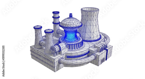 Low Poly Nuclear Power Plant 3D Model with Glowing Reactor Core