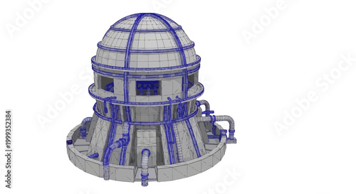 Futuristic Dome Building with Industrial Pipes - 3D Render