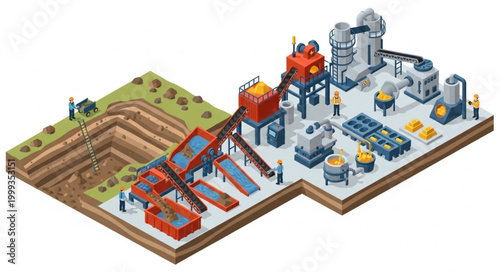 Industrial Mining Facility with Open Pit Mine and Processing Plant.