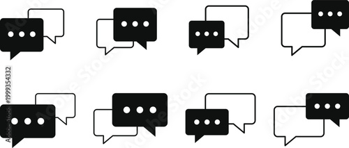 Chat and Talk Icon Set.  Help desk and communication design. Service and assistance signs. Creative talk bubble. Speech bubble and messaging symbols. 

