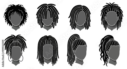 Tableau sur toile Black Hair Styles Collection: Dreadlocks, Afro, Ponytail, Braids - Silhouettes