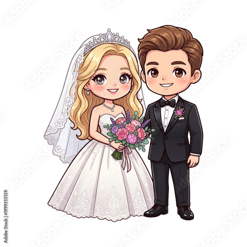 Adorable Chibi Bride and Groom Wedding Illustration