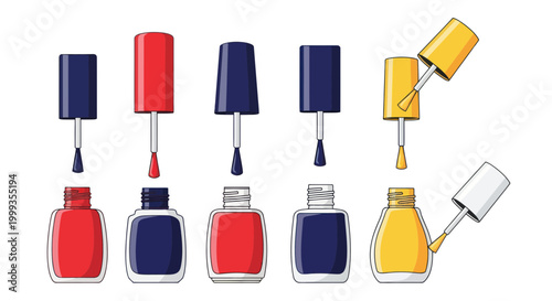 Colorful Nail Polish Bottles and Brushes Set, Beauty and Cosmetics