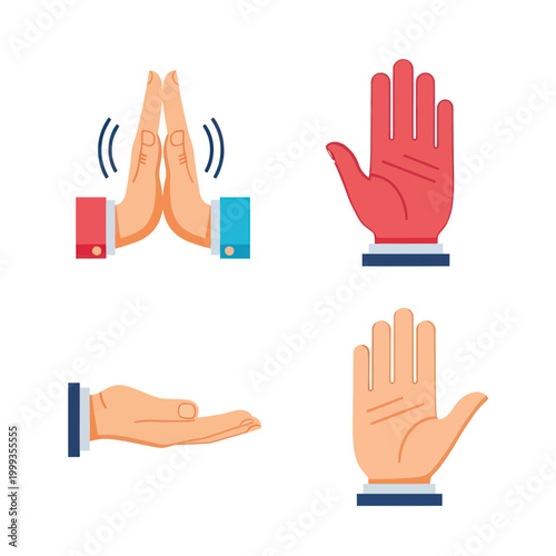 Human Hands Gestures Set: High Five, Open Palm, Stop, Receiving