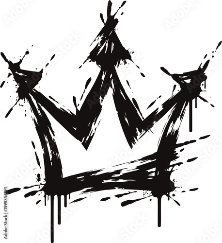 Grunge black crown with paint splatter and dripping ink design symbol of royalty and power
