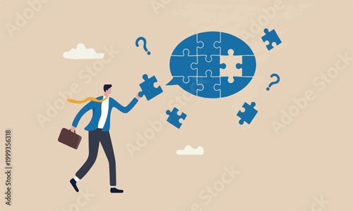 Complete employee communicate with dialogue puzzle, discussion or negotiation skill concept, businessman hand help connect jigsaw on speech bubble