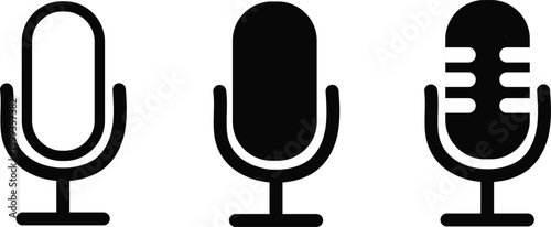 Minimalist Black Microphone Silhouette Icon Set for Podcasts and Audio Recording