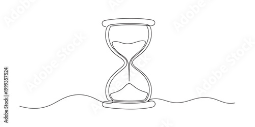 Continuous line art of an hourglass for time management and deadline concept.